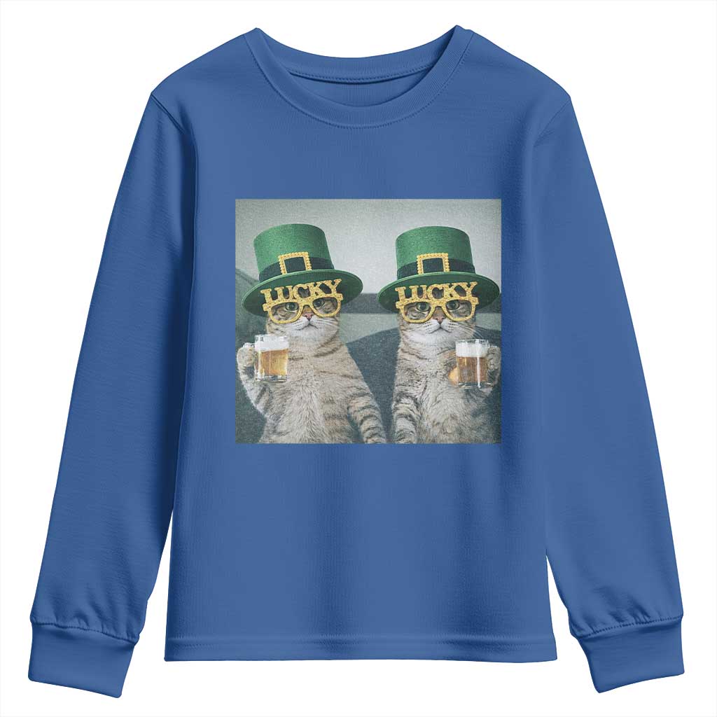 Funny St Patricks Day Cats Drinking Beer Meme Youth Sweatshirt