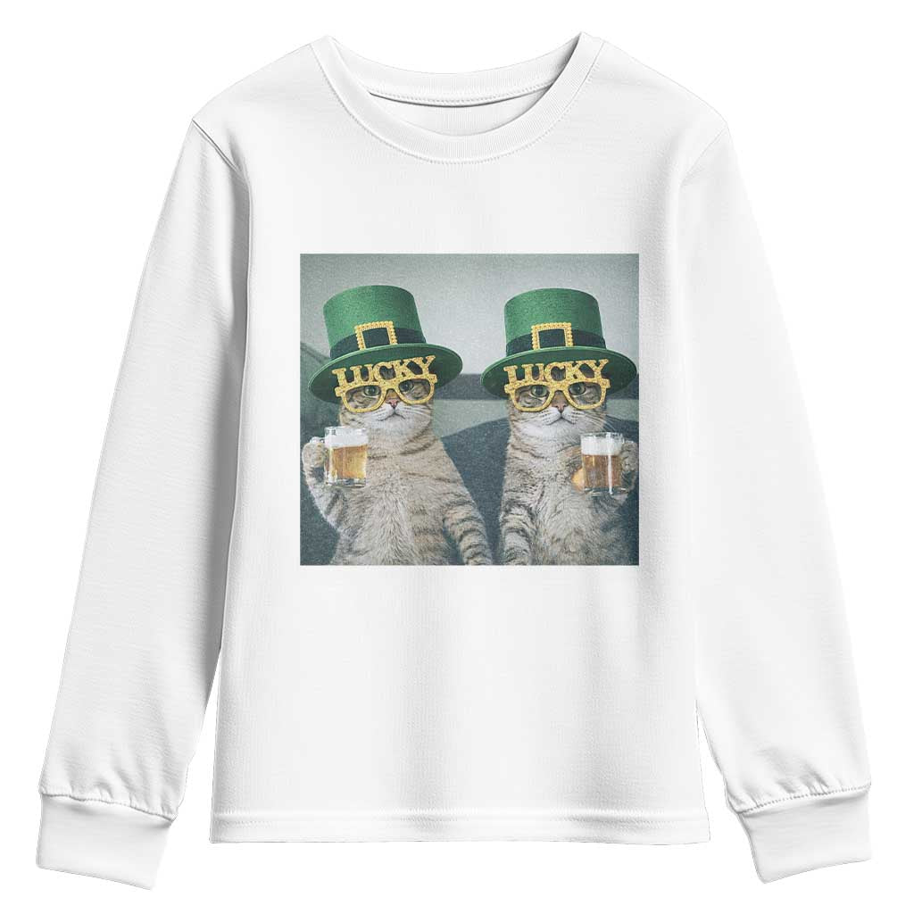 Funny St Patricks Day Cats Drinking Beer Meme Youth Sweatshirt