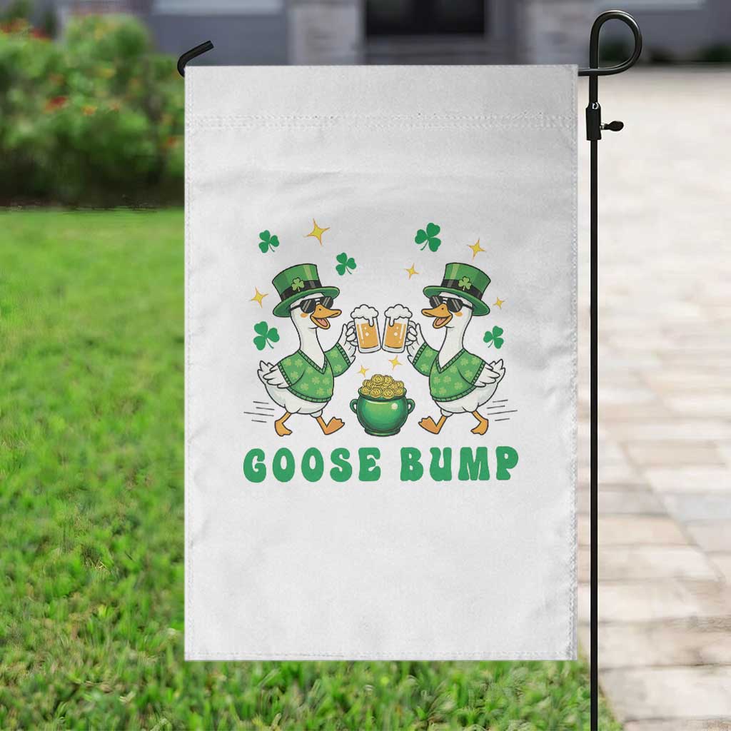 Funny St Patricks Day Goose Drinking Beer Garden Flag Goose Bump