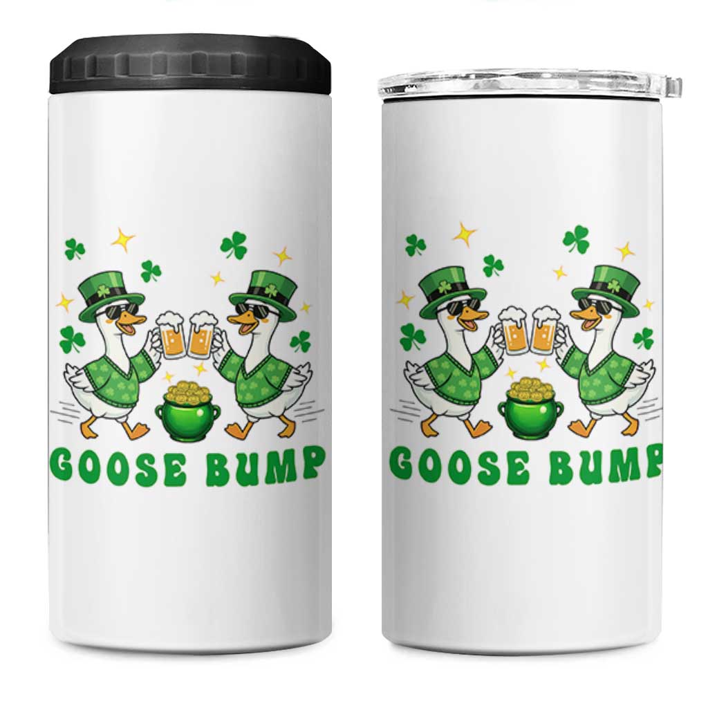 Funny St Patricks Day Goose Drinking Beer 4 in 1 Can Cooler Tumbler Goose Bump