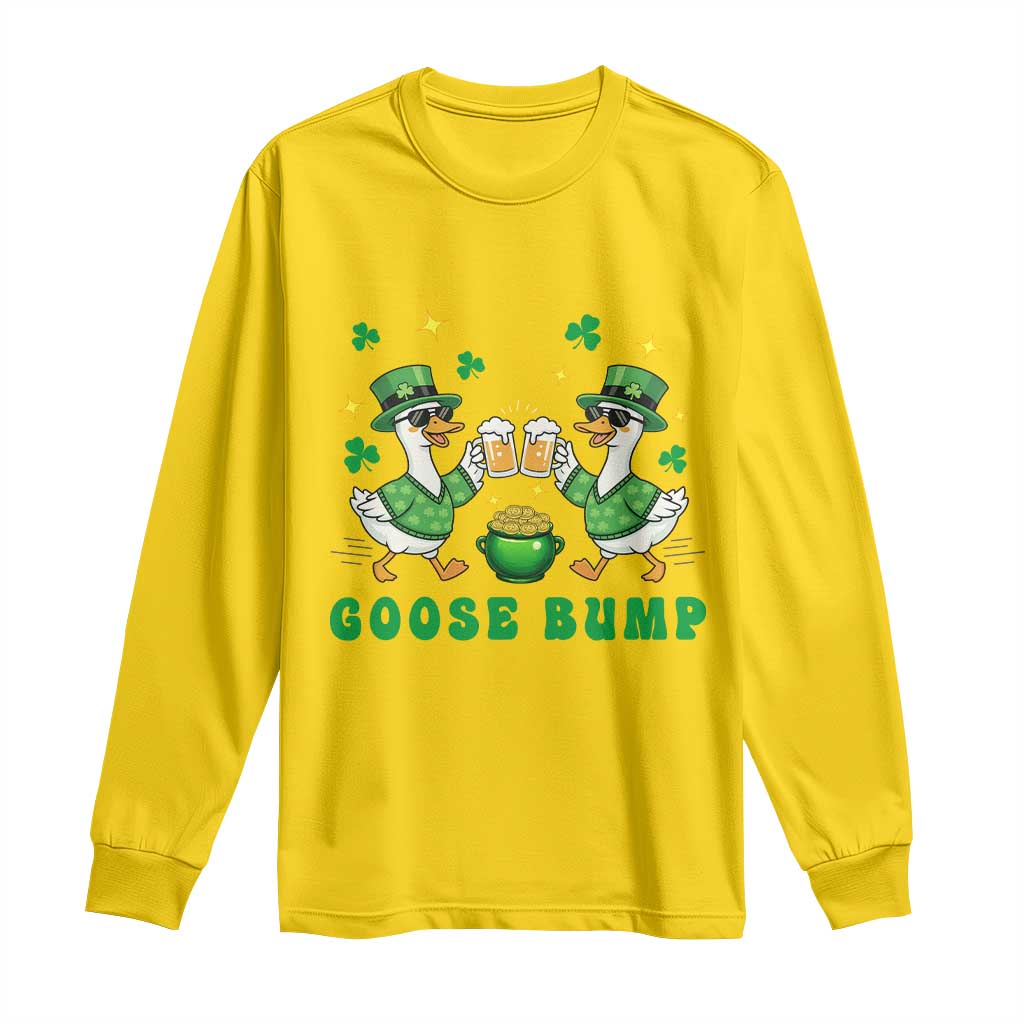 Funny St Patricks Day Goose Drinking Beer Long Sleeve Shirt Goose Bump