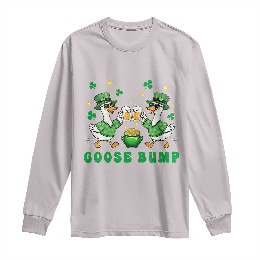 Funny St Patricks Day Goose Drinking Beer Long Sleeve Shirt Goose Bump
