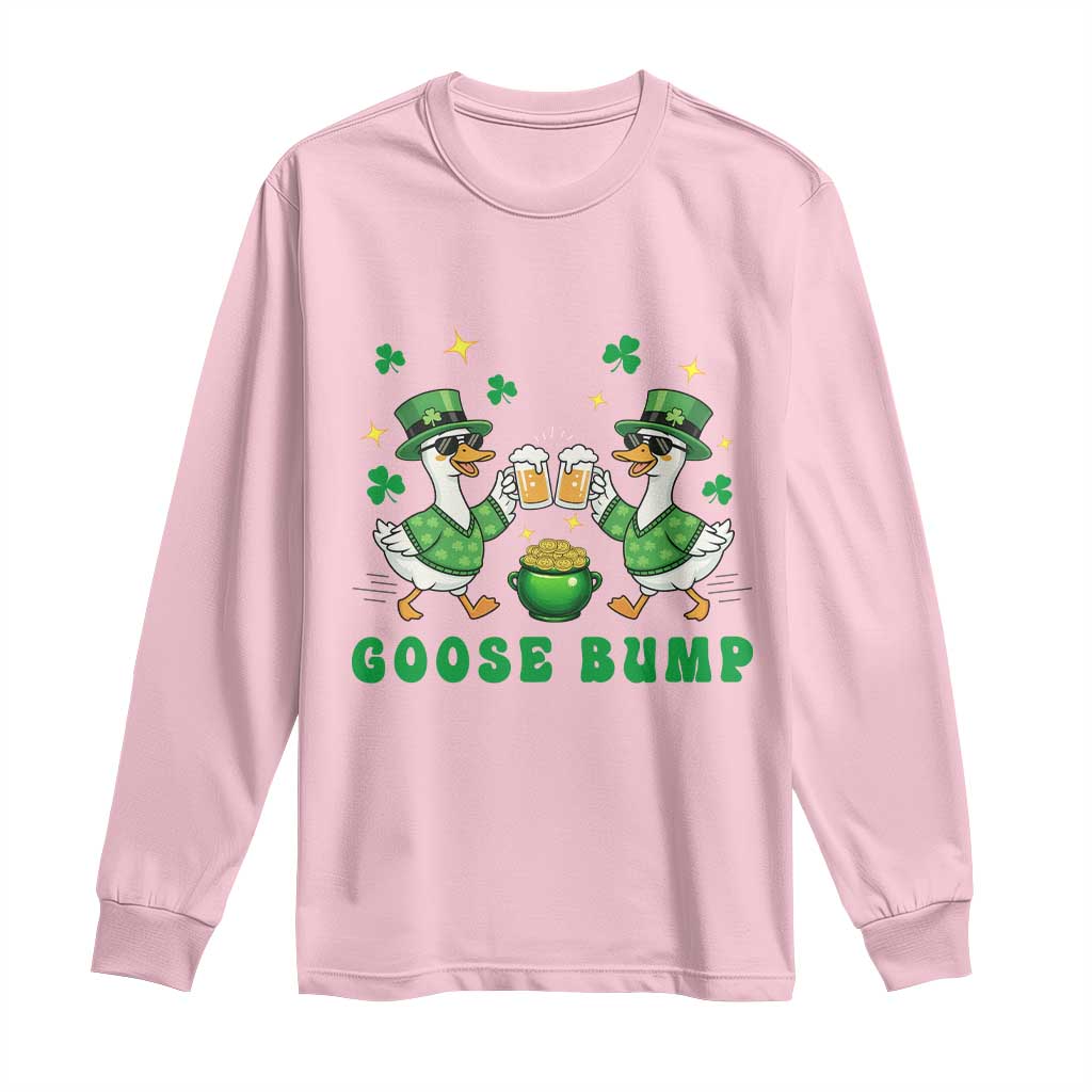 Funny St Patricks Day Goose Drinking Beer Long Sleeve Shirt Goose Bump