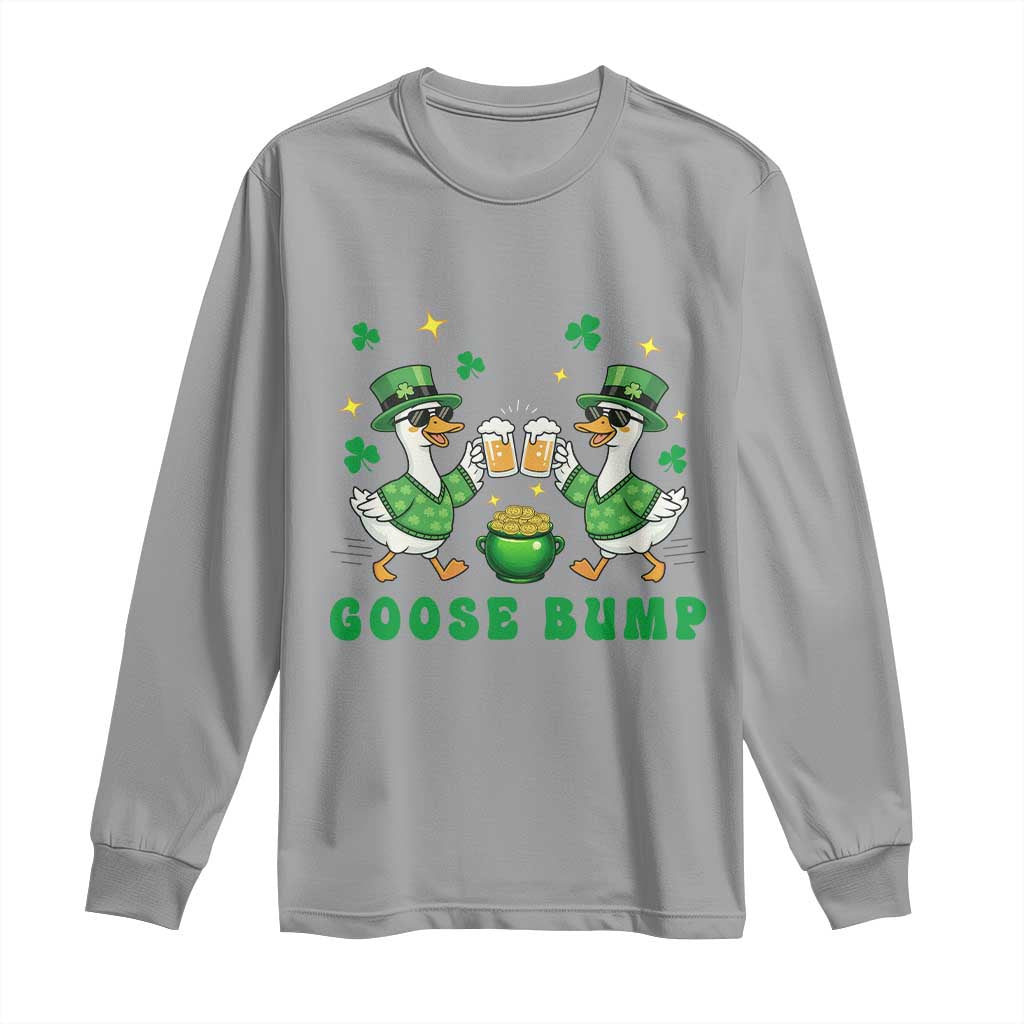 Funny St Patricks Day Goose Drinking Beer Long Sleeve Shirt Goose Bump