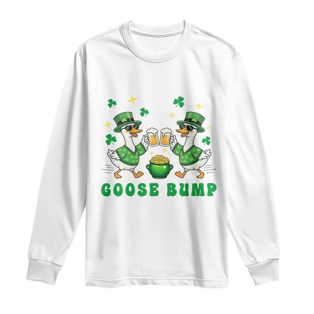Funny St Patricks Day Goose Drinking Beer Long Sleeve Shirt Goose Bump