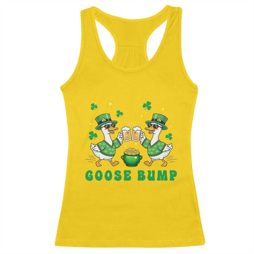 Funny St Patricks Day Goose Drinking Beer Racerback Tank Top Goose Bump