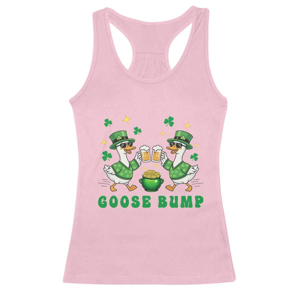 Funny St Patricks Day Goose Drinking Beer Racerback Tank Top Goose Bump