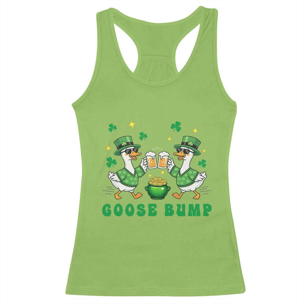 Funny St Patricks Day Goose Drinking Beer Racerback Tank Top Goose Bump