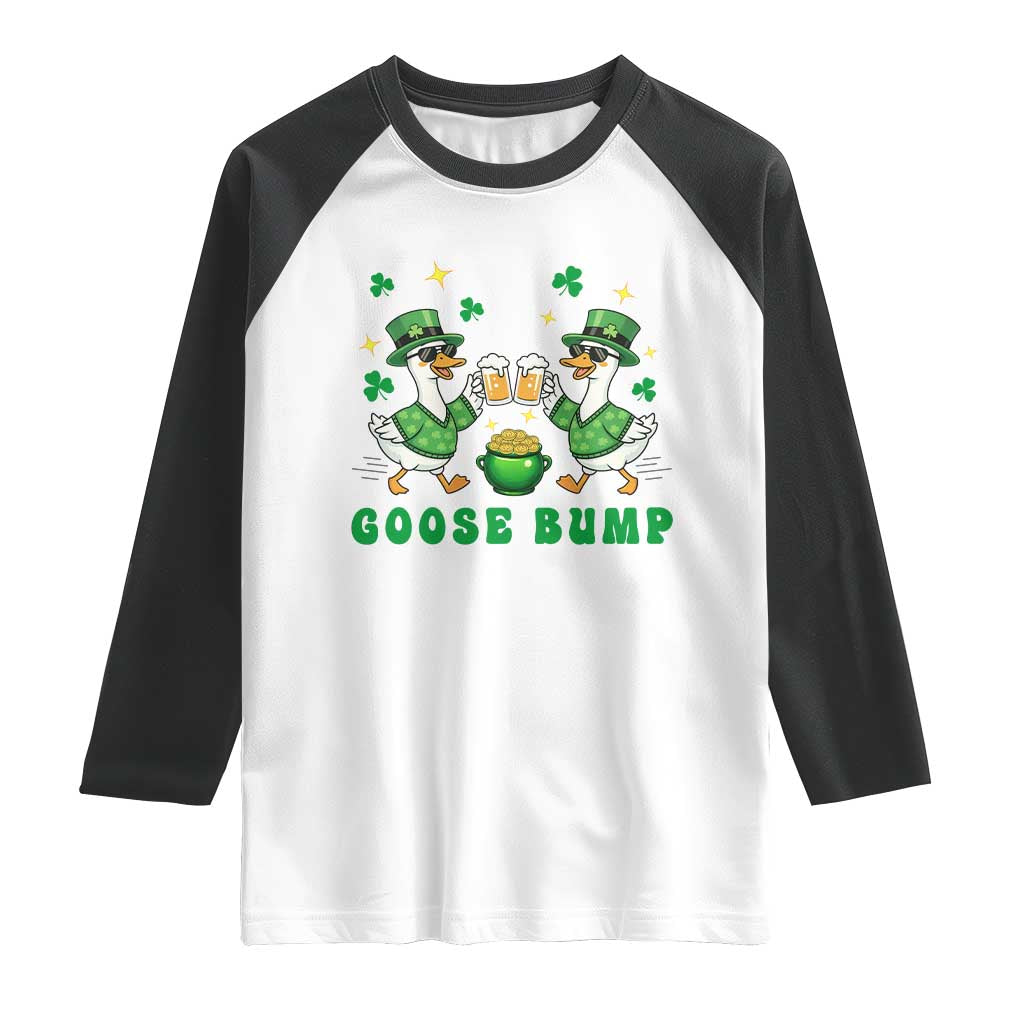 Funny St Patricks Day Goose Drinking Beer Raglan Shirt Goose Bump