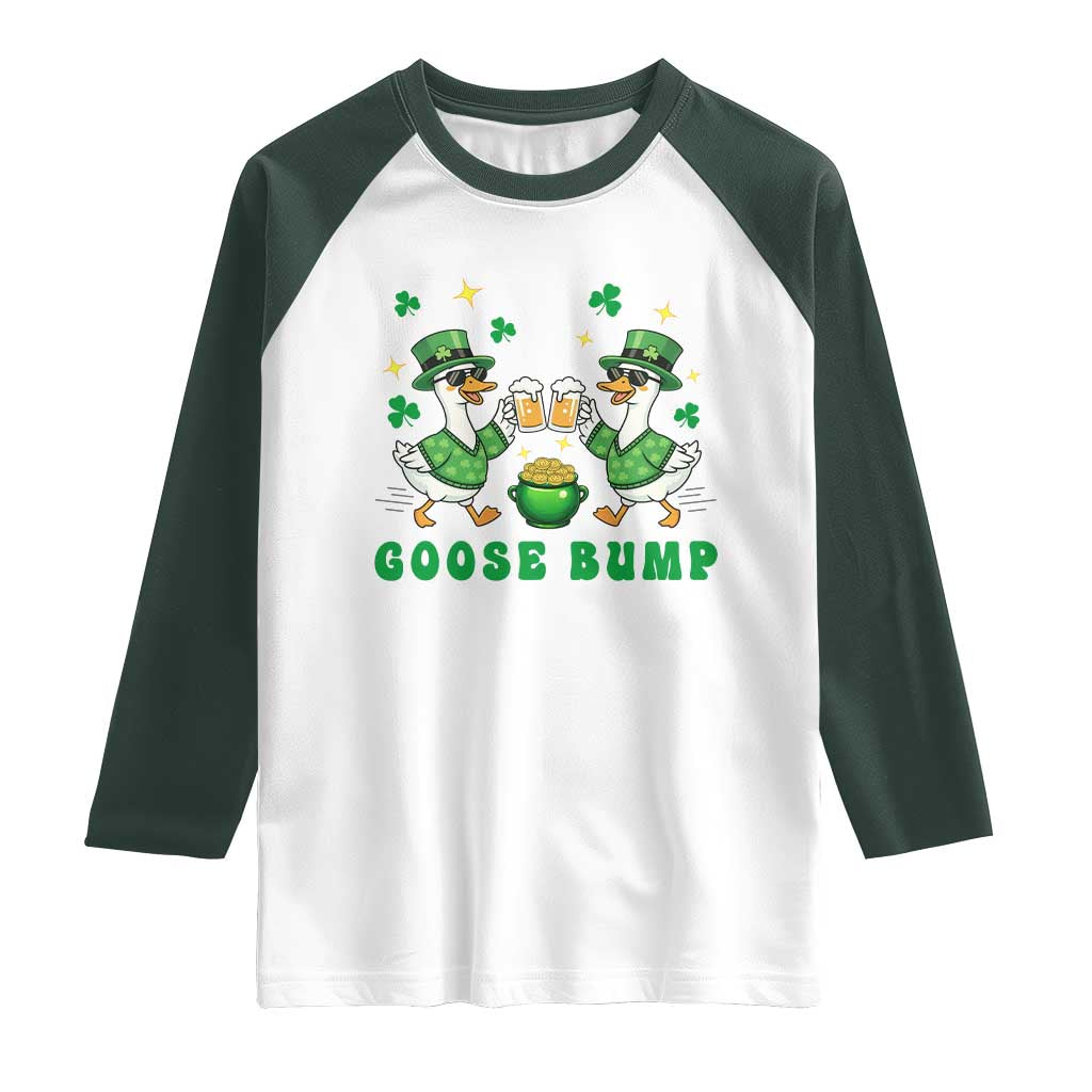 Funny St Patricks Day Goose Drinking Beer Raglan Shirt Goose Bump