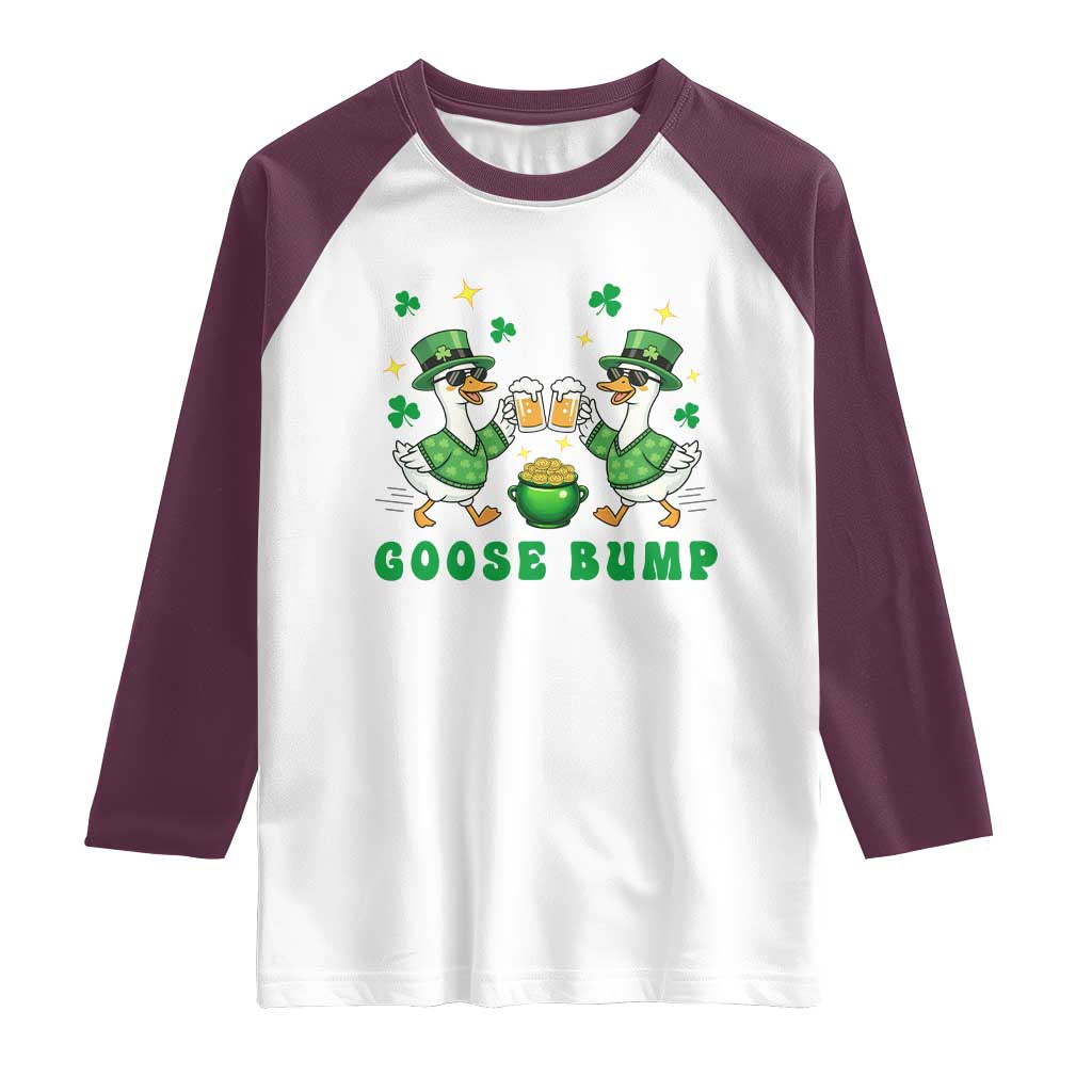 Funny St Patricks Day Goose Drinking Beer Raglan Shirt Goose Bump