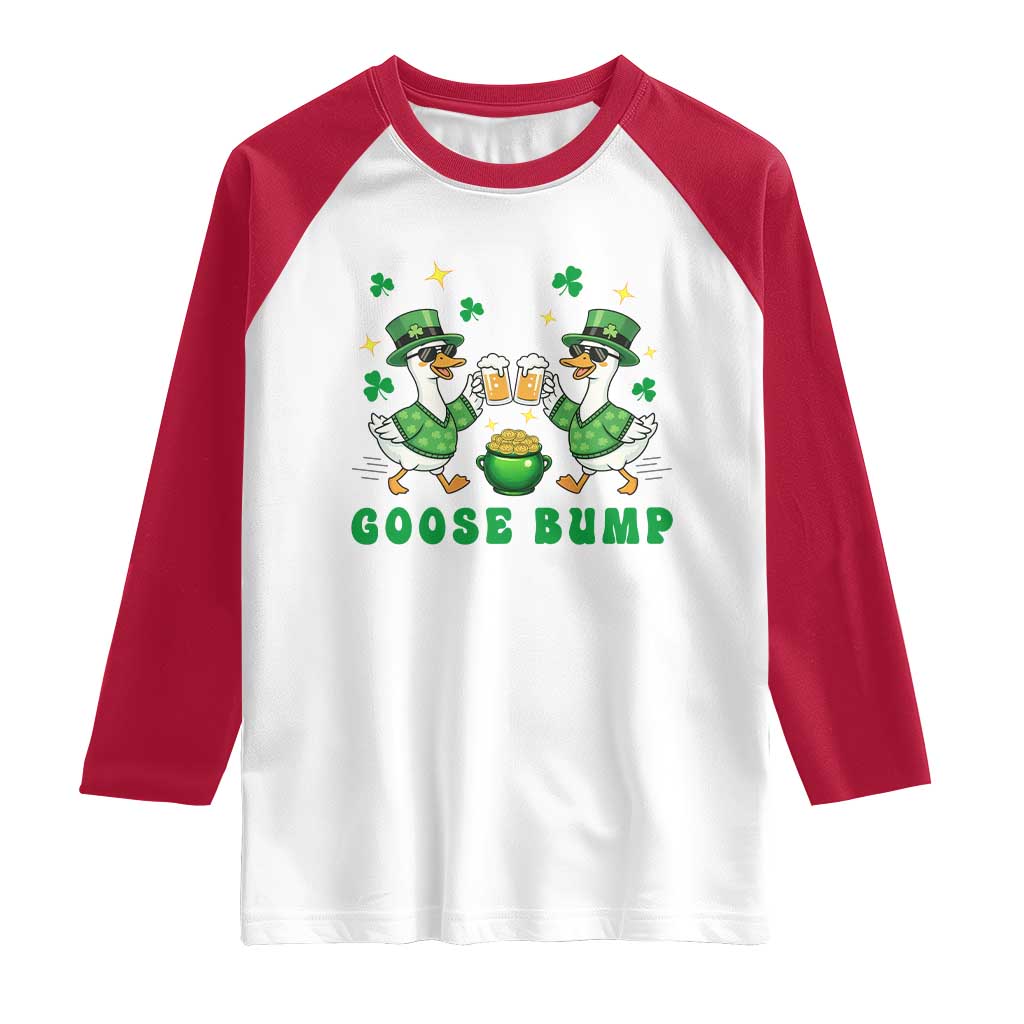 Funny St Patricks Day Goose Drinking Beer Raglan Shirt Goose Bump