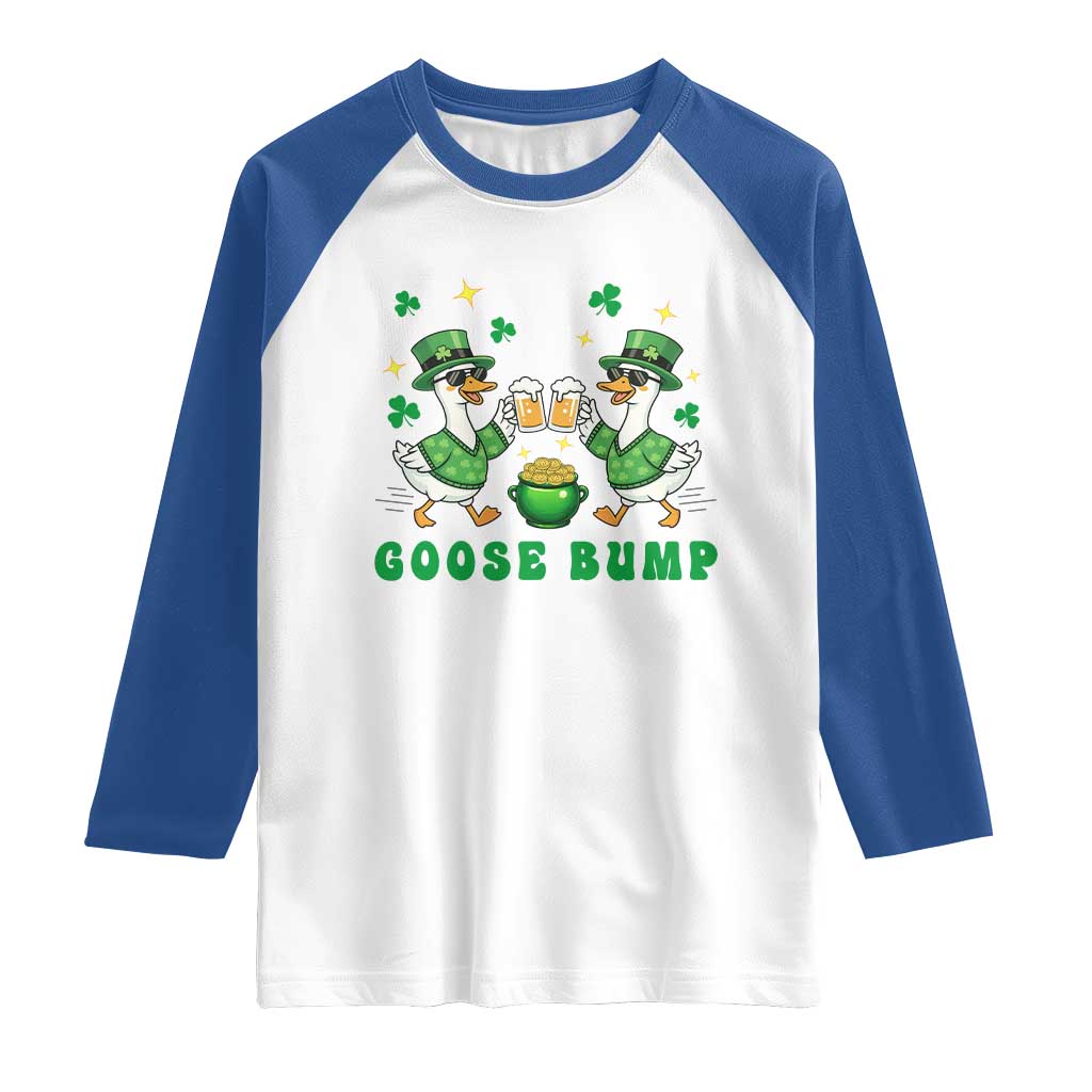 Funny St Patricks Day Goose Drinking Beer Raglan Shirt Goose Bump