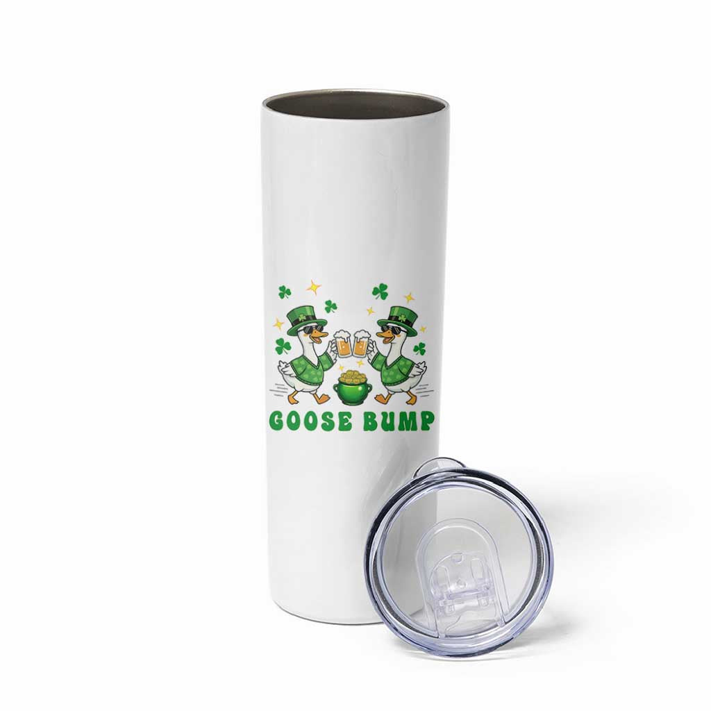 Funny St Patricks Day Goose Drinking Beer Skinny Tumbler Goose Bump