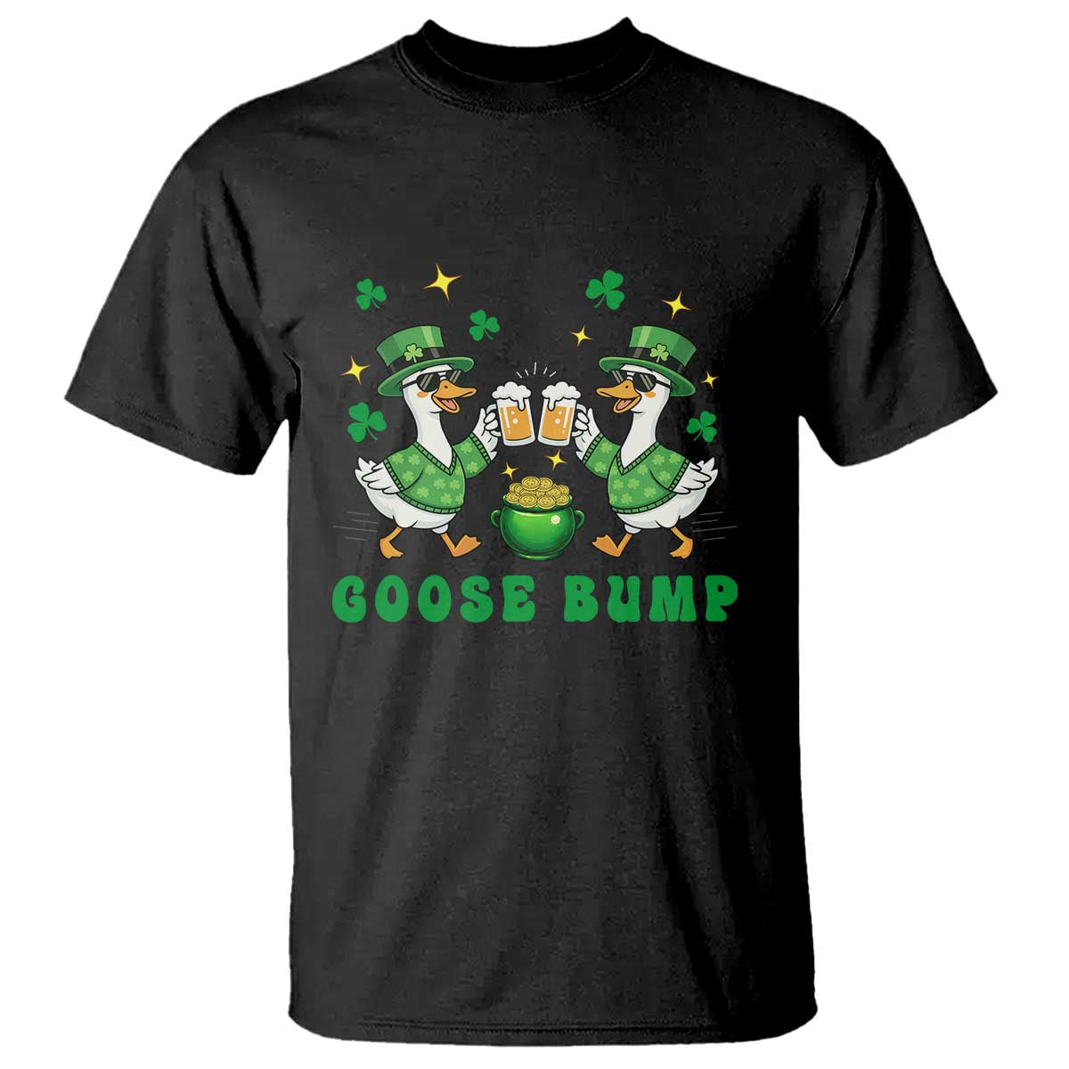 Funny St Patricks Day Goose Drinking Beer T Shirt Goose Bump