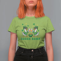 Funny St Patricks Day Goose Drinking Beer T Shirt For Women Goose Bump
