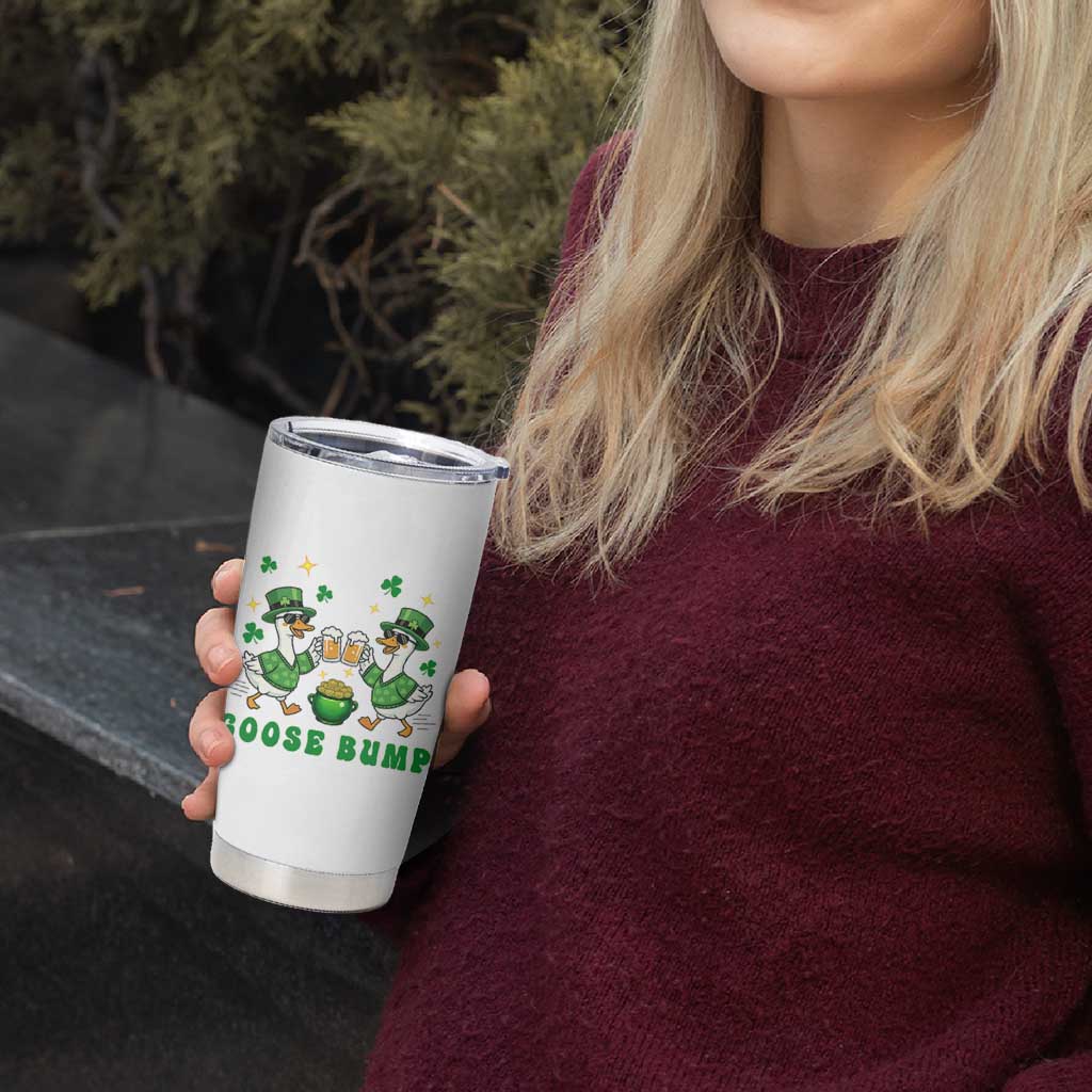 Funny St Patricks Day Goose Drinking Beer Tumbler Cup Goose Bump