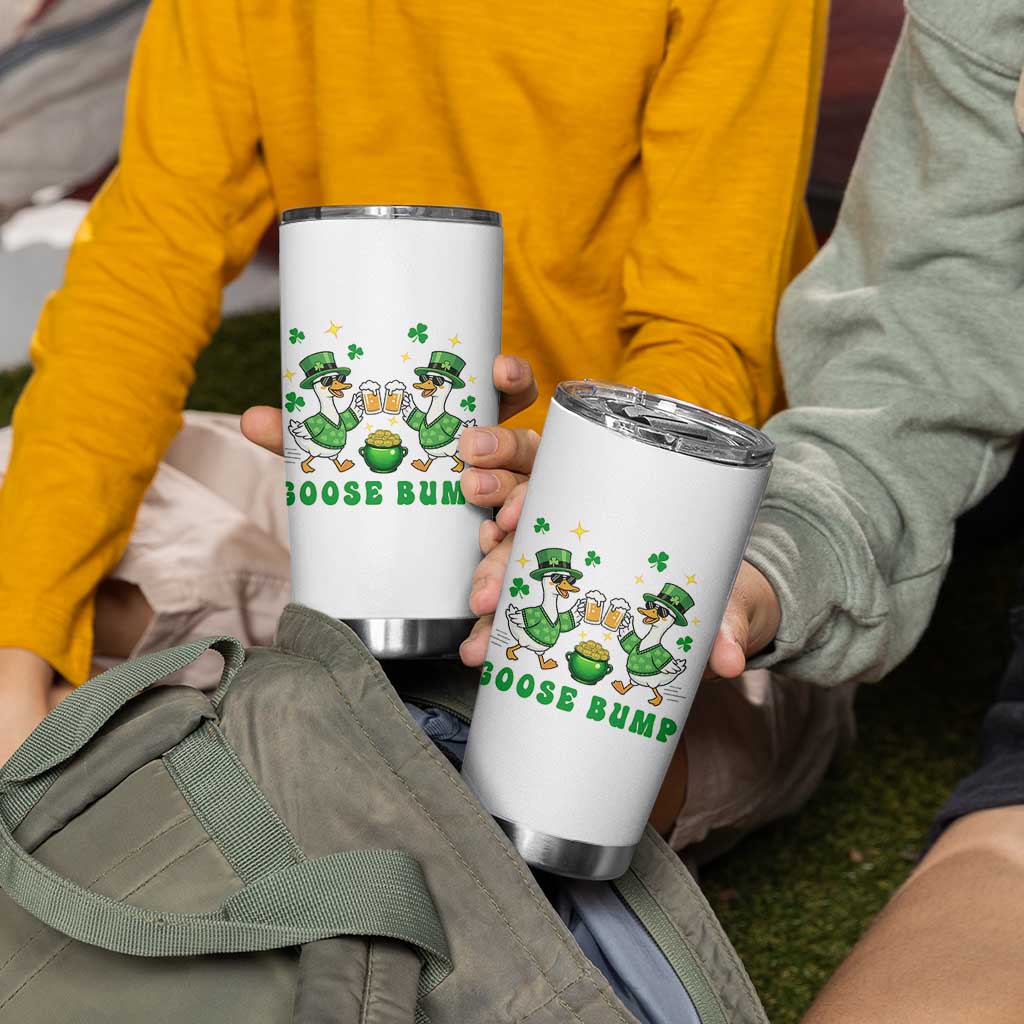 Funny St Patricks Day Goose Drinking Beer Tumbler Cup Goose Bump