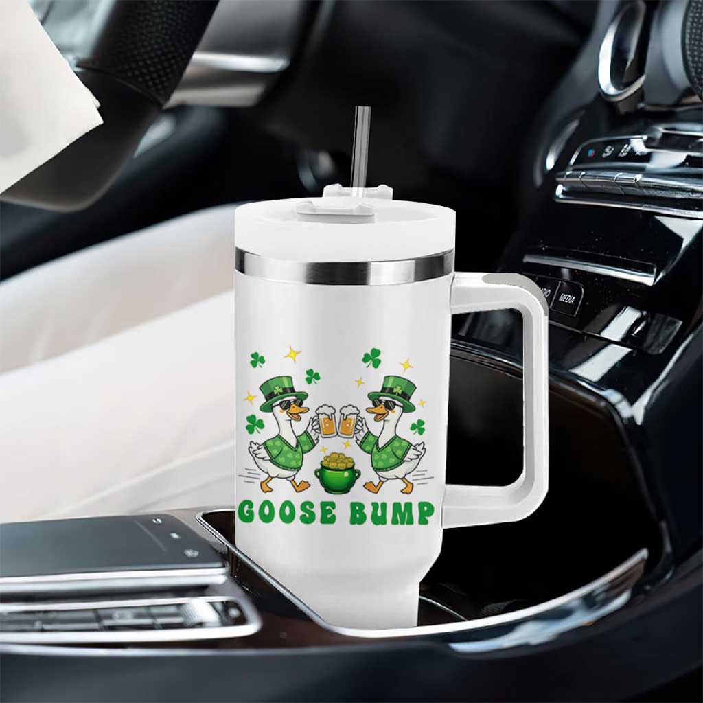 Funny St Patricks Day Goose Drinking Beer Tumbler With Handle Goose Bump