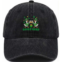 Funny St Patricks Day Goose Drinking Beer Washed Cotton Baseball Cap Goose Bump