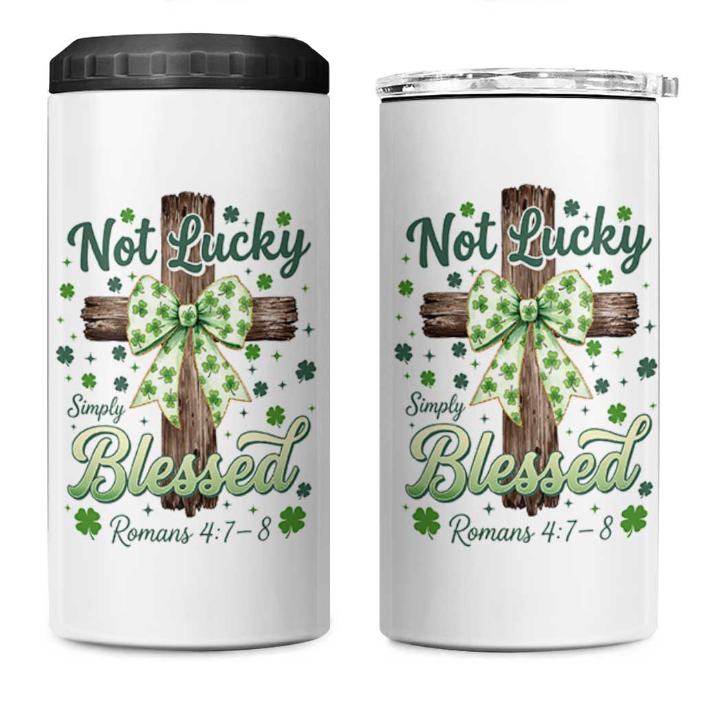 Shamrock Cross Irish St Patrick's Day 4 in 1 Can Cooler Tumbler Not Lucky Simply Blessed