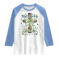 Shamrock Cross Irish St Patrick's Day Raglan Shirt Not Lucky Simply Blessed