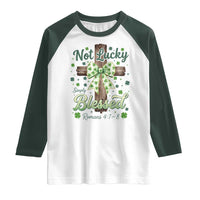Shamrock Cross Irish St Patrick's Day Raglan Shirt Not Lucky Simply Blessed