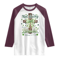 Shamrock Cross Irish St Patrick's Day Raglan Shirt Not Lucky Simply Blessed