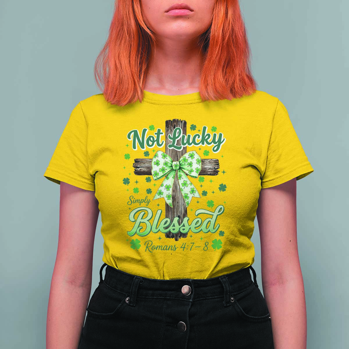 Shamrock Cross Irish St Patrick's Day T Shirt For Women Not Lucky Simply Blessed