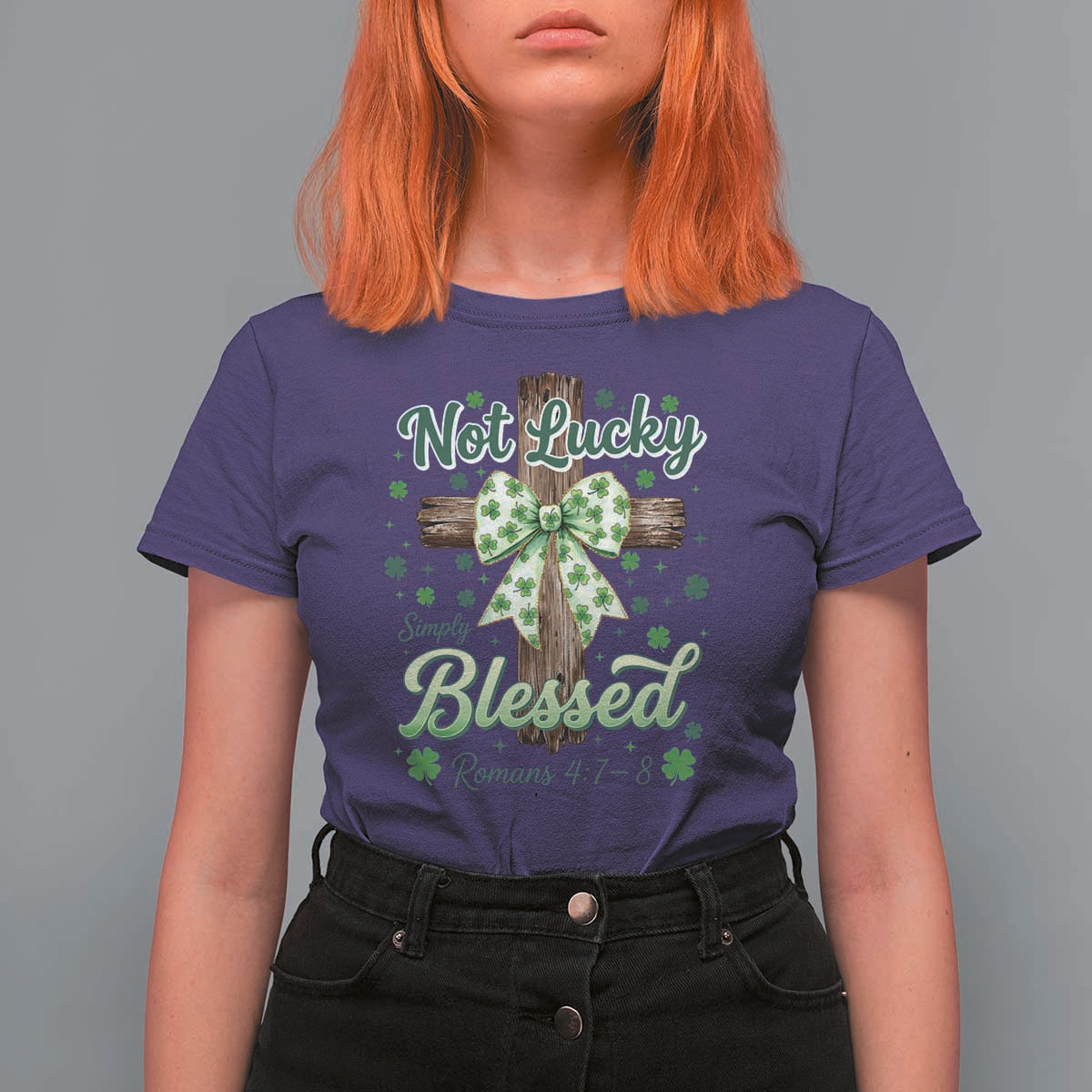 Shamrock Cross Irish St Patrick's Day T Shirt For Women Not Lucky Simply Blessed