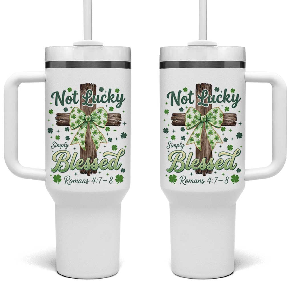 Shamrock Cross Irish St Patrick's Day Tumbler With Handle Not Lucky Simply Blessed