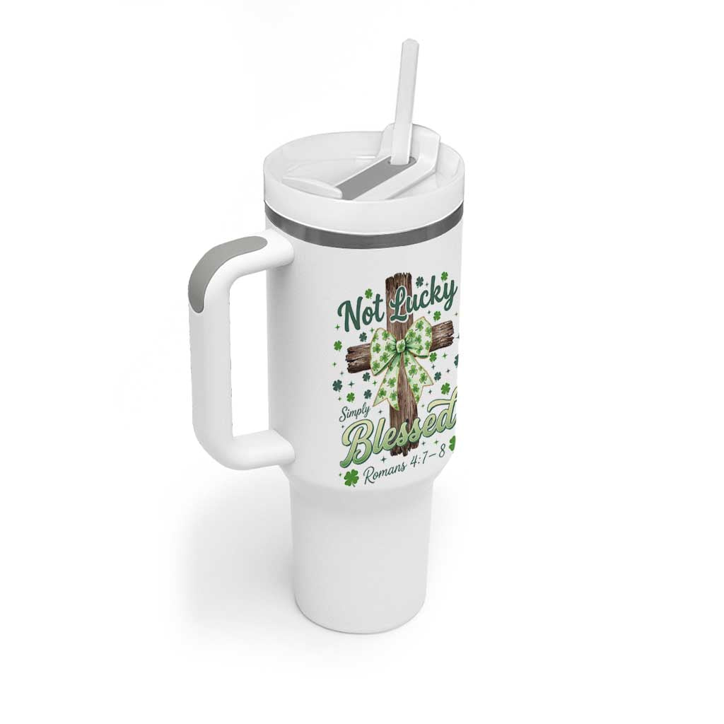 Shamrock Cross Irish St Patrick's Day Tumbler With Handle Not Lucky Simply Blessed