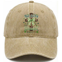 Shamrock Cross Irish St Patrick's Day Washed Cotton Baseball Cap Not Lucky Simply Blessed