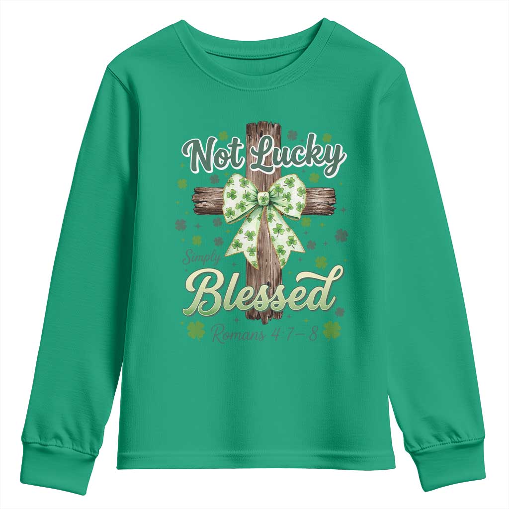 Shamrock Cross Irish St Patrick's Day Youth Sweatshirt Not Lucky Simply Blessed