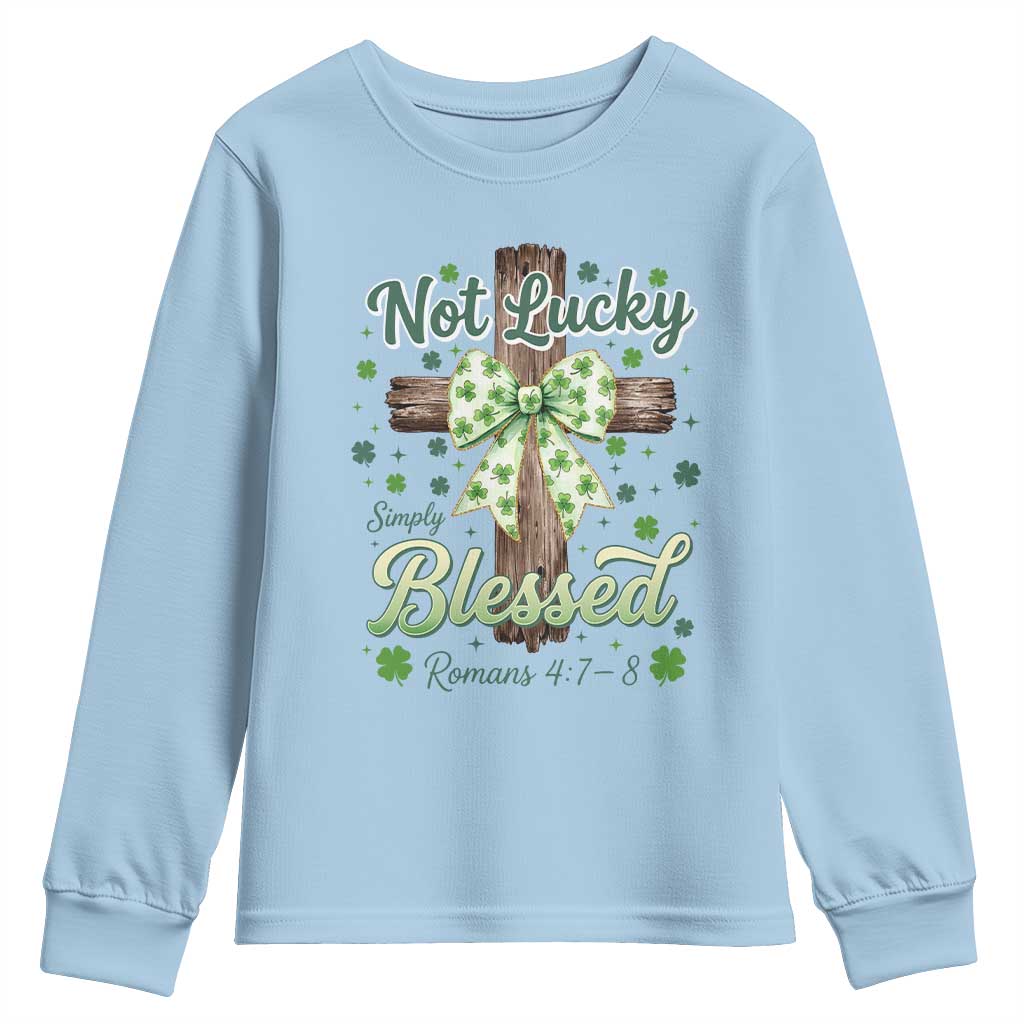 Shamrock Cross Irish St Patrick's Day Youth Sweatshirt Not Lucky Simply Blessed