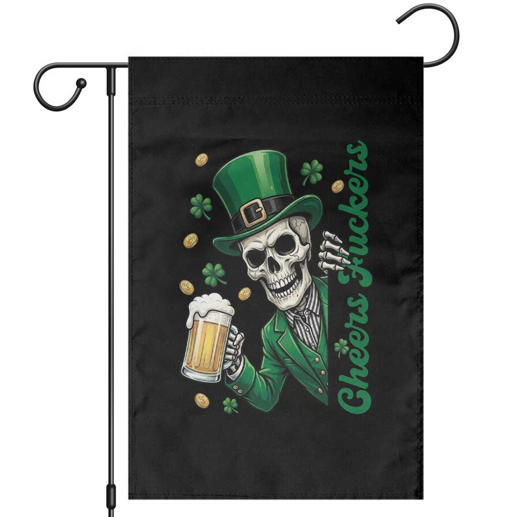 Cheers Fuckers St Patricks Day Garden Flag Funny Skeleton Drinking Beer