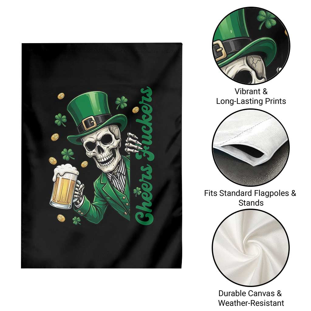 Cheers Fuckers St Patricks Day Garden Flag Funny Skeleton Drinking Beer