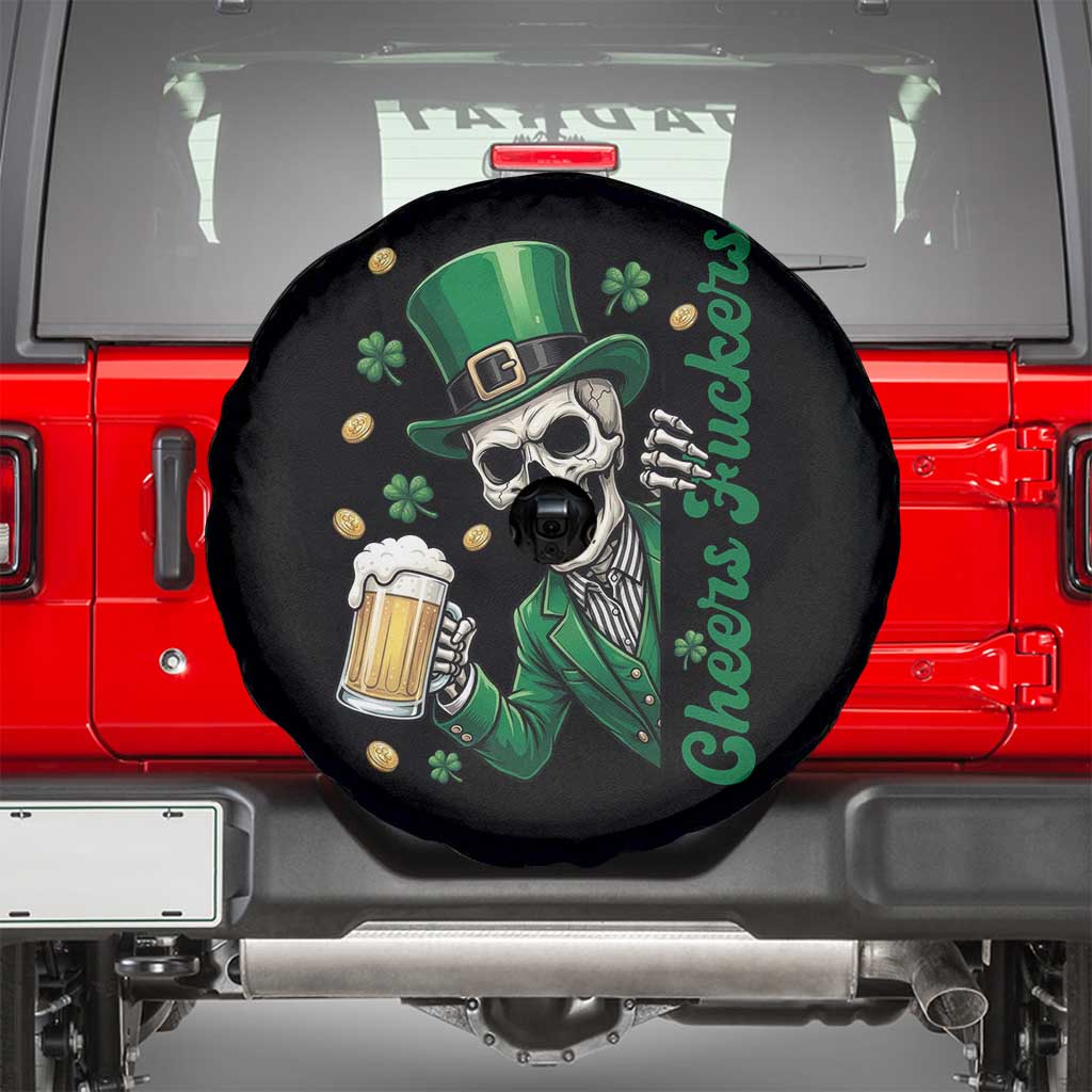 Cheers Fuckers St Patricks Day Spare Tire Cover Funny Skeleton Drinking Beer