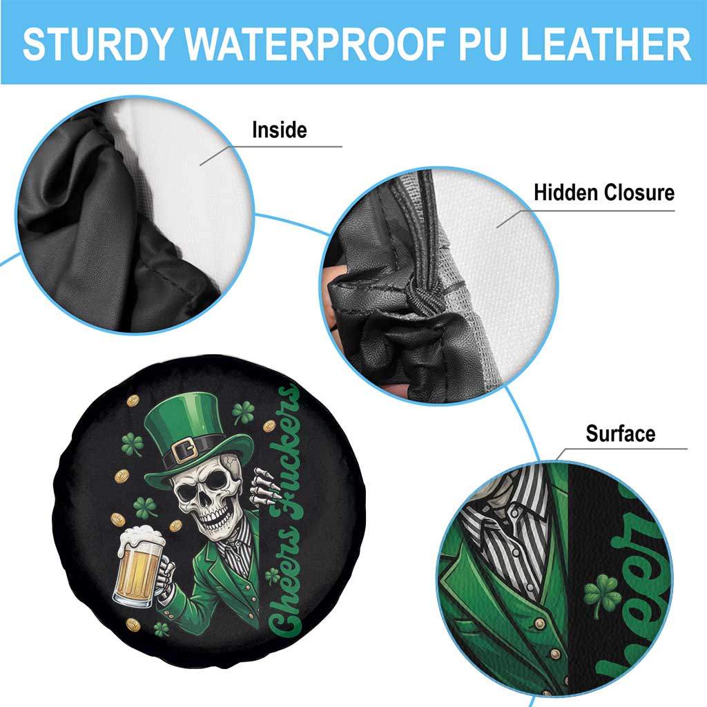 Cheers Fuckers St Patricks Day Spare Tire Cover Funny Skeleton Drinking Beer