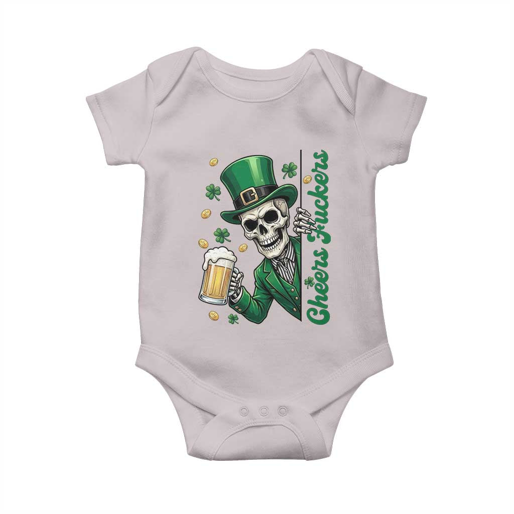 Cheers Fuckers St Patricks Day Baby Onesie Funny Skeleton Drinking Beer