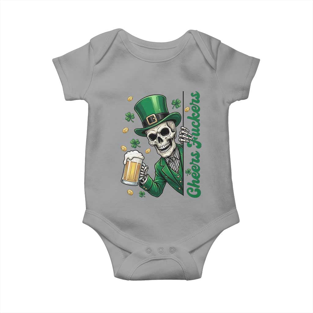 Cheers Fuckers St Patricks Day Baby Onesie Funny Skeleton Drinking Beer
