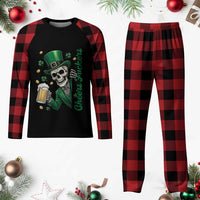 Cheers Fuckers St Patricks Day Plaid Pajama Set Funny Skeleton Drinking Beer
