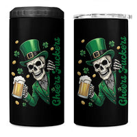 Cheers Fuckers St Patricks Day 4 in 1 Can Cooler Tumbler Funny Skeleton Drinking Beer