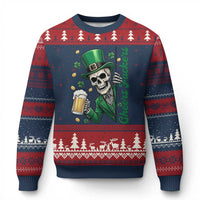 Cheers Fuckers St Patricks Day Ugly Christmas Sweater Funny Skeleton Drinking Beer