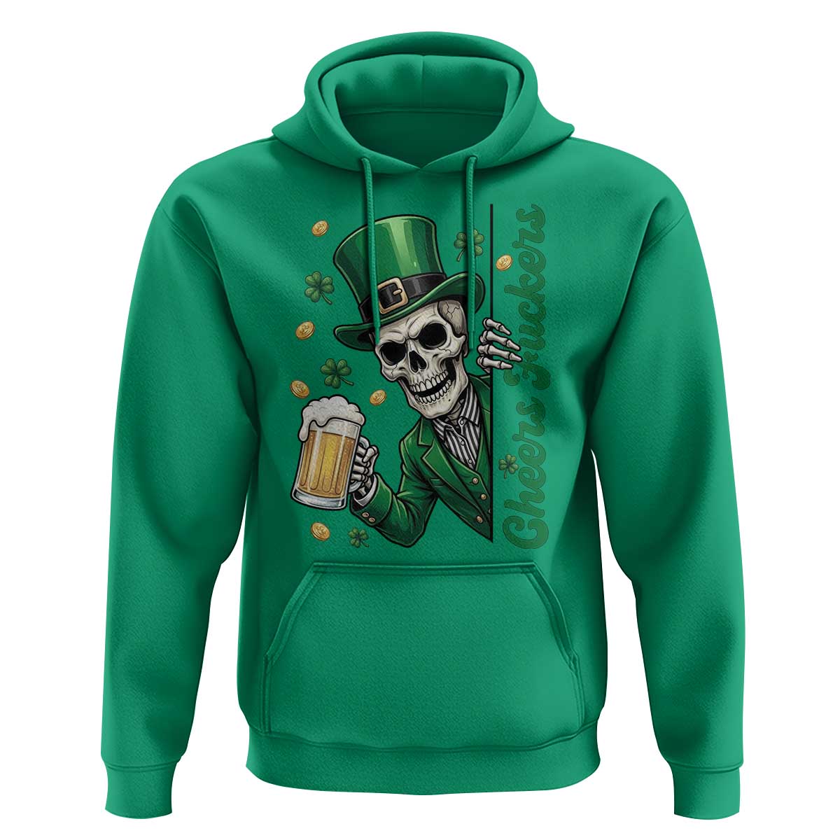 Cheers Fuckers St Patricks Day Hoodie Funny Skeleton Drinking Beer
