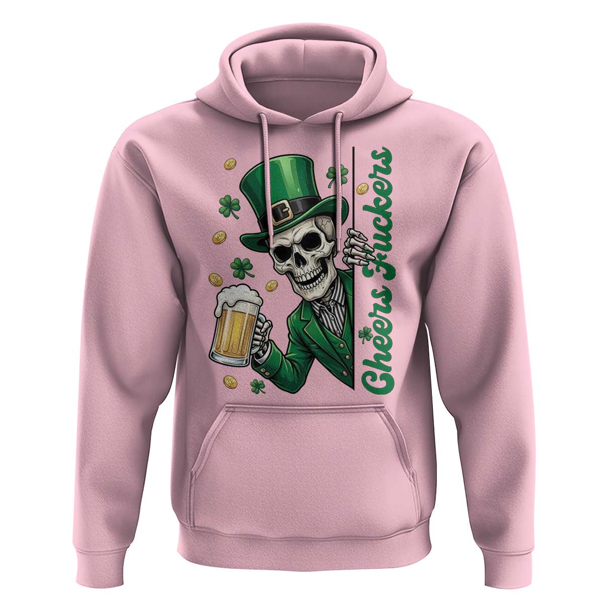 Cheers Fuckers St Patricks Day Hoodie Funny Skeleton Drinking Beer