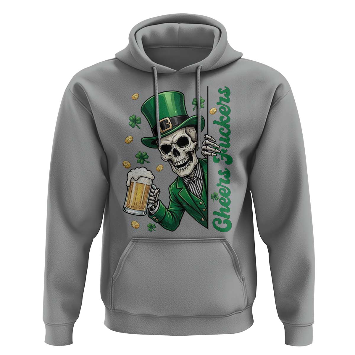 Cheers Fuckers St Patricks Day Hoodie Funny Skeleton Drinking Beer
