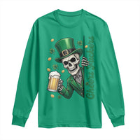 Cheers Fuckers St Patricks Day Long Sleeve Shirt Funny Skeleton Drinking Beer