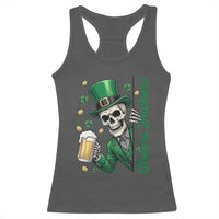Cheers Fuckers St Patricks Day Racerback Tank Top Funny Skeleton Drinking Beer