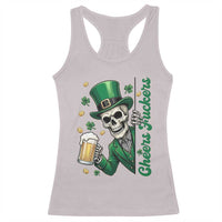 Cheers Fuckers St Patricks Day Racerback Tank Top Funny Skeleton Drinking Beer